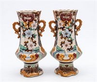 Pair of Matching Hand Painted Asian Vases