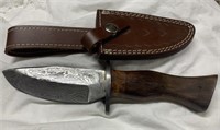 9" Damascus Knife w/ Leather Sheath