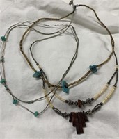 (4) Native American Necklaces w/Turquoise & Heishi