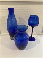 3 Contemporary Cobalt Blue Vases