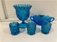 5 Pieces of Blue Art Glass