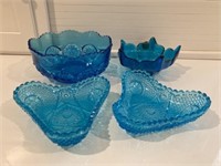 4 Pieces of Blue Art Glass