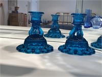 Pair of Blue Art Glass Candle Sticks