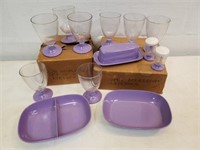 Lavender Texas-ware: 8 goblets, 5 pc accessory set