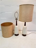 2 Vintage wood & pottery table lamps w/ shades