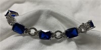 Sterling Silver Bracelet w/ Blue & White Stones