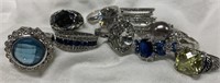 (9) Costume Jewelry Cocktail Rings