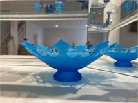 Westmoreland Satin Blue Art Glass Pedestal Bowl