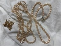 Freshwater Pearl Earrings & (2) Pearl Necklaces