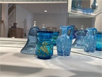 3 Blue Art Glass Objects