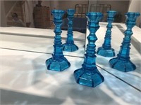 2 Blue Art Glass Candle Sticks