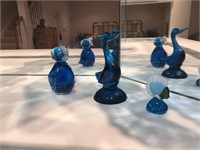 3 Blue Art Glass Paperweights