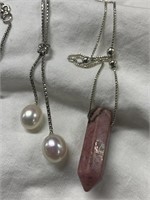 (2) Sterling Silver Necklaces -Red Stone (Alex &