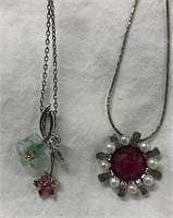 (2) Sterling Silver Necklaces - Ruby/Pearls, &