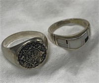 (2) Sterling Silver Rings Sz  7 (Inlaid) & 8