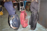3 Golf Bags w/ Clubs