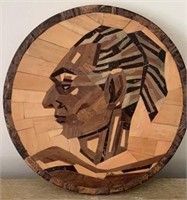 Vintage Inlaid Mixed Wood "Indian Head" Hot Plate