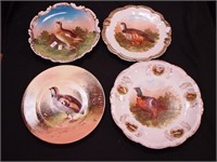 Four vintage china game bird plates ranging from