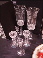 Three pairs of candlesticks: Royal Limited Crystal