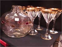 Set of six martini glasses with etched design