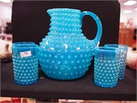 Early American pressed glass five-piece blue