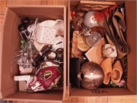 Two boxes including wooden shoes, Mikasa,