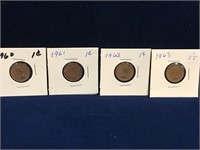 1960, 61, 62, 63 Canadian one cent pieces