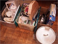 Three containers of kitchenware and household: