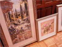 Two pieces: print of roses and large Mediterranean