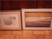 Two framed  watercolors: a seashell