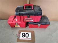3 plastic tool boxes w/ misc contents