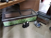 reptile tanks 48x19,  21x11, 2 heat lamps