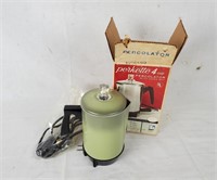 Vintage Perkette 4-cup Avocado Percolator In Box