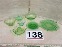 green juicer, bowls, plates