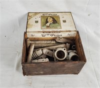 Wood Cigar Box W/ Vintage Light Fixture Hardware