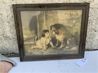 Antique Baby Dog Framed Picture