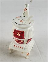 2 Cast Metal White Pot Belly Stoves, 5" Tall