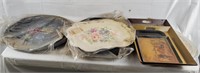 Lot Of Vintage Tin Trays- Sailboat Flowers Foxhunt