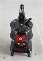 Cast Metal White Pot Belly Stove, 5" Tall