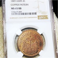 1889 Haiti Two Cent Piece NGC - MS 65 RB