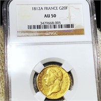 1812-A French Gold 20 Francs NGC - AU50