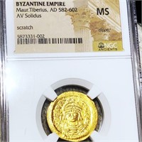 582-602 AD Byzantine Emp Gold Solidus NGC - MS