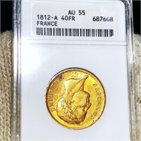 1812-A French Gold 40 Francs ANACS - AU55