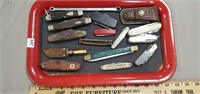 Tray of Pocket Knives with Mac Tools Wrench