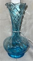 Blue glass swirl bud vase