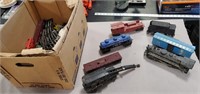 Box of Assorted Train Cars and Track