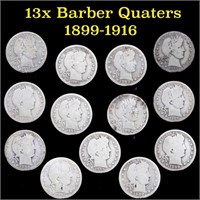Group of 13 Mixed Date Barber Quarters