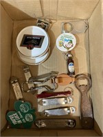 assorted bottle openers and pins Miller Budweiser