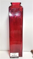 Tall Red Hand Blown (?) Glass Vase 21.5" Tall