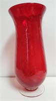 13" Blown Red And Clear Vase
